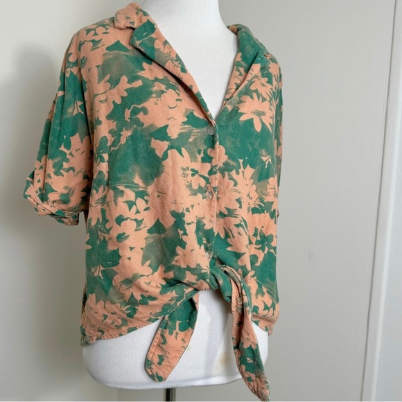 Amadi | Anthropologie | Maia Tie-Front Blouse | Linen Blend | Pink & Green | M - Picture 5 of 13